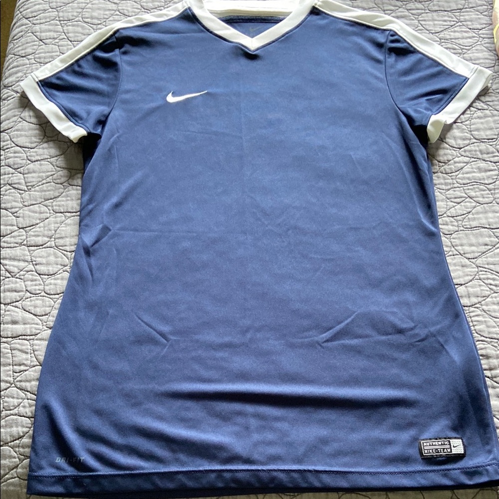 Nike Blue and White Soccer Jersey DriFit